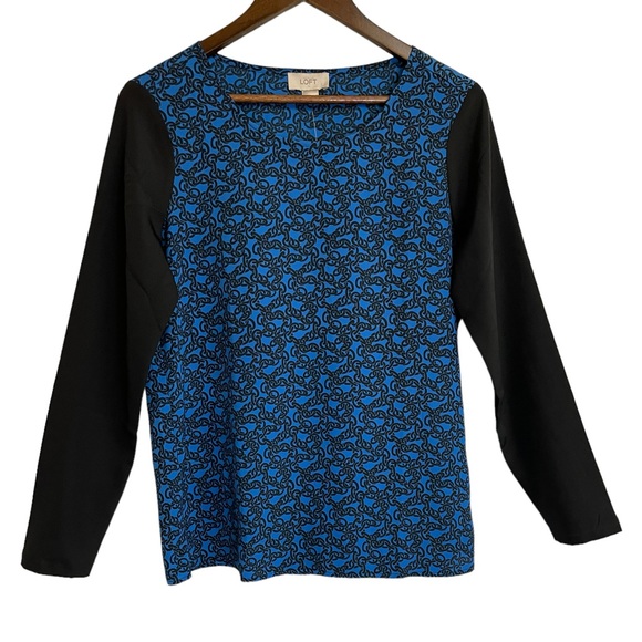 LOFT Top Womens Size Small Chain Link Pattern Black Blue Lightweight - Picture 2 of 10